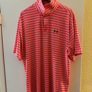 Pink striped under armour golf polo shirt